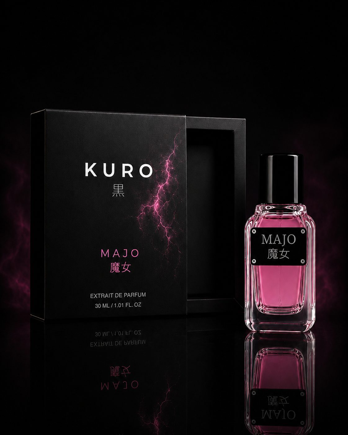 KURO MAJO packaging and bottle